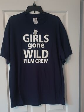 New Delta Navy Graphic Tee with White 'GIRLS gone WILD FILM CREW' Print Size XL